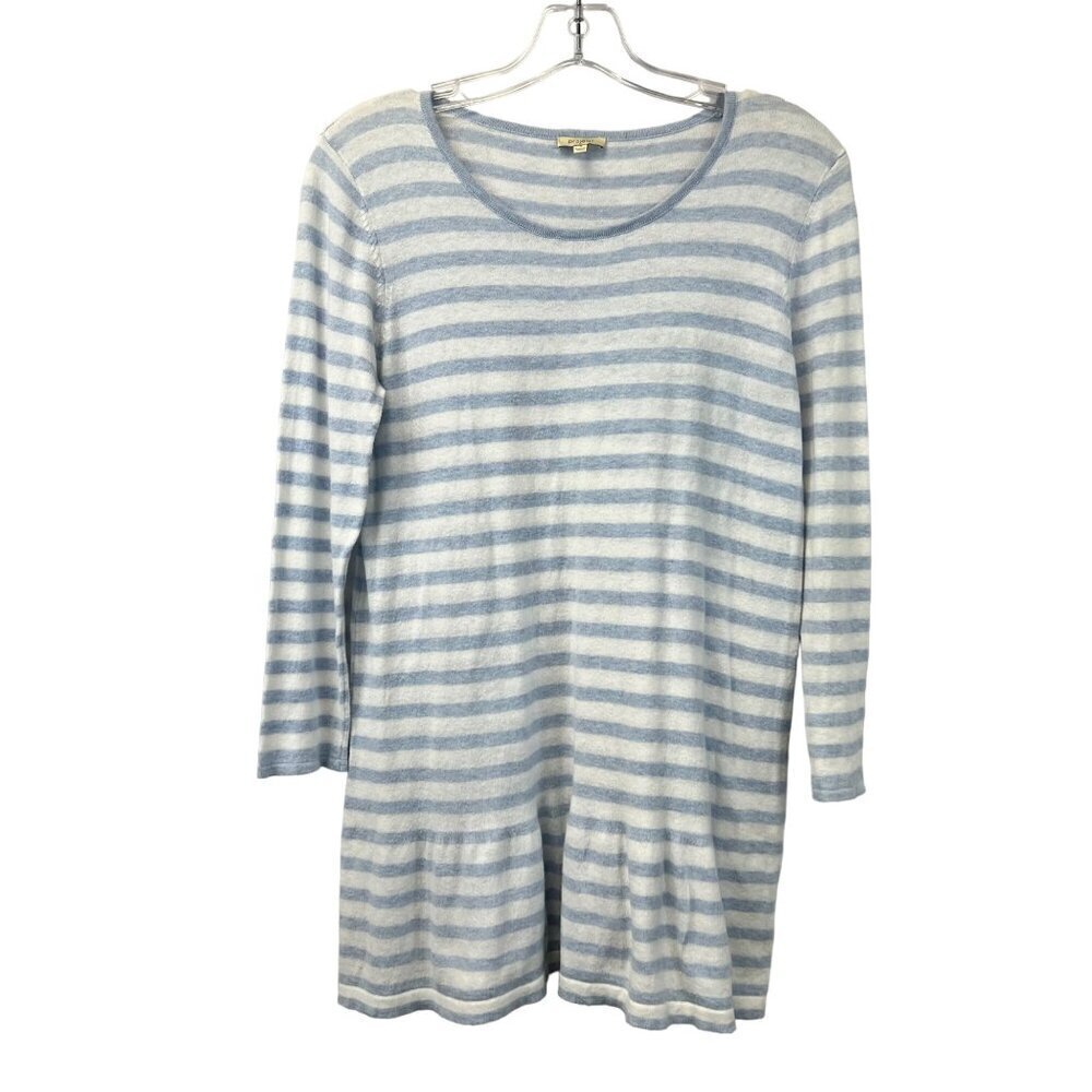 Project Women’s 3/4 Sleeve Scoop Neck Top Blue/White Striped Semi Sheer Small